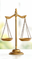 Golden scales of justice on white surface