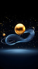 Golden sphere orbiting a luminous blue trail in dark space
