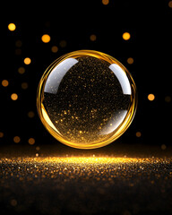 Golden sphere with glitter on dark background