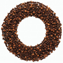 Circle of dry cloves isolated on white background, top view.