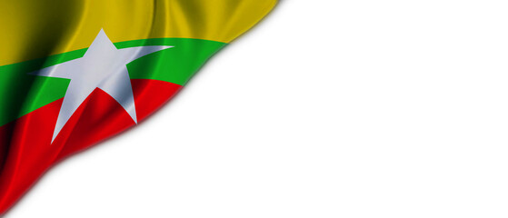 White background with flag of Myanmar on the top left