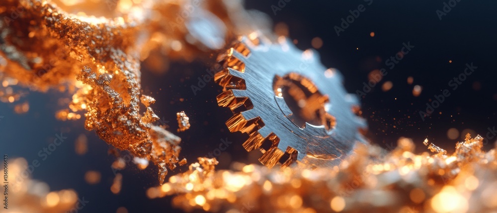 Poster Metallic Data Dynamics Cutting-Edge Digital Transformation Visualizing Technological Innovation Through Precision Gear Mechanics and Futuristic Liquid Metal