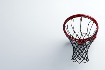 Naklejka premium Red Basketball Hoop and Net on White Background A Clean Sports Image.
