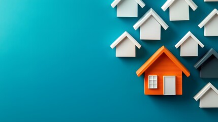 Solitary Orange House Differentiates Itself in a Row of Identical White Suburban Homes Showcasing Unique Architecture and Real Estate Opportunities in a Residential Community