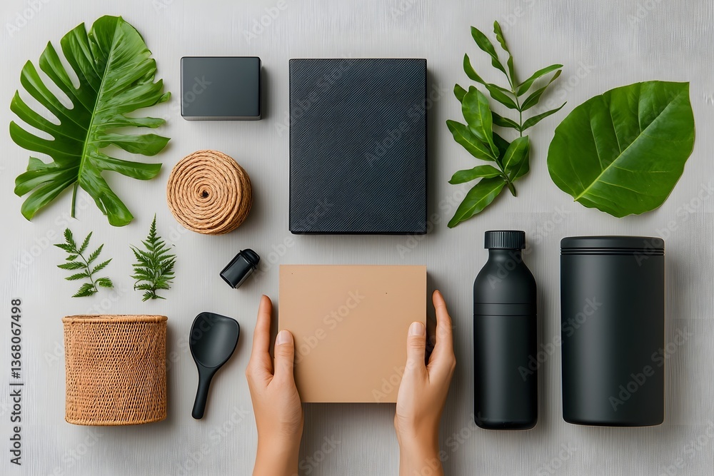Poster stylish and versatile flat lay arrangement showcasing an assortment of storage containers in various