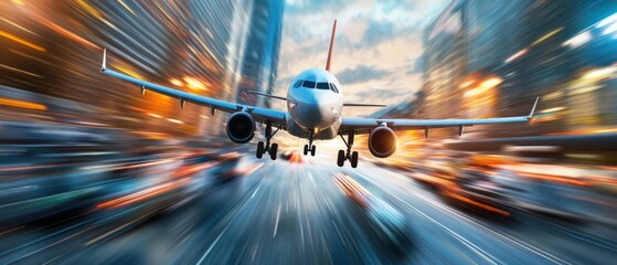 A dynamic and efficient logistic landscape showcasing the seamless transportation of goods and cargo with a truck and an airplane hub.