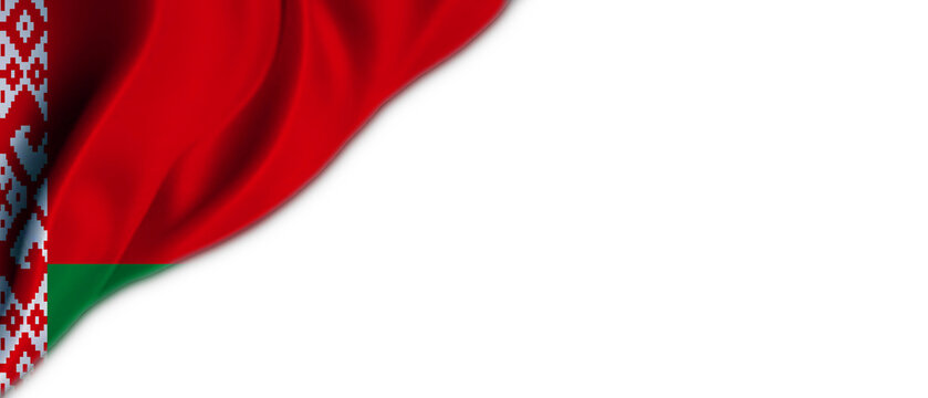 White background with Belarus flag on the top left
