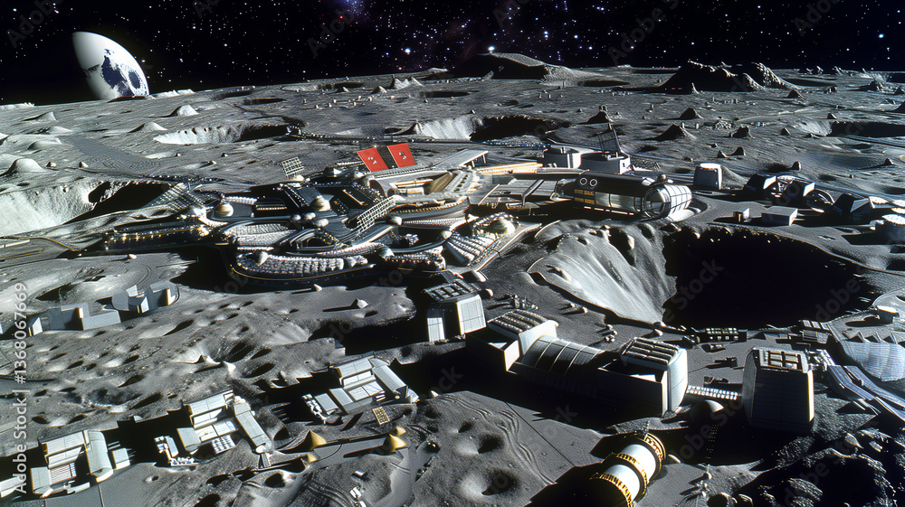 Leinwandbilder This modern lunar base focuses on asteroid regolith extraction and processing for valuable resources.