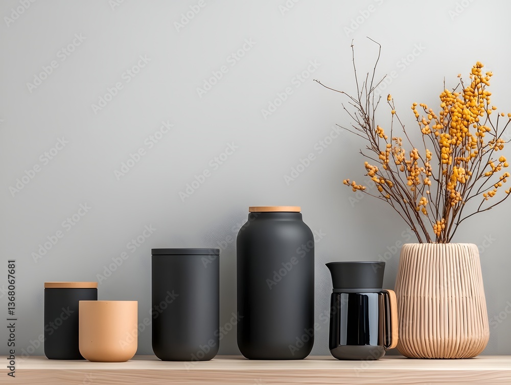 Poster stylish assortment of decorative storage containers with varying shapes textures and materials inclu