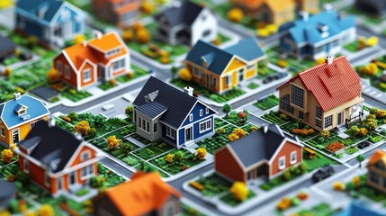 A row of houses with a green lawn in between