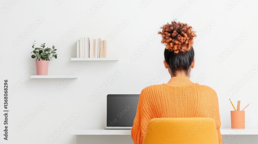 Poster minimalist remote work sanctuary gen z productivity landscape with warm textural design - ergonomic 