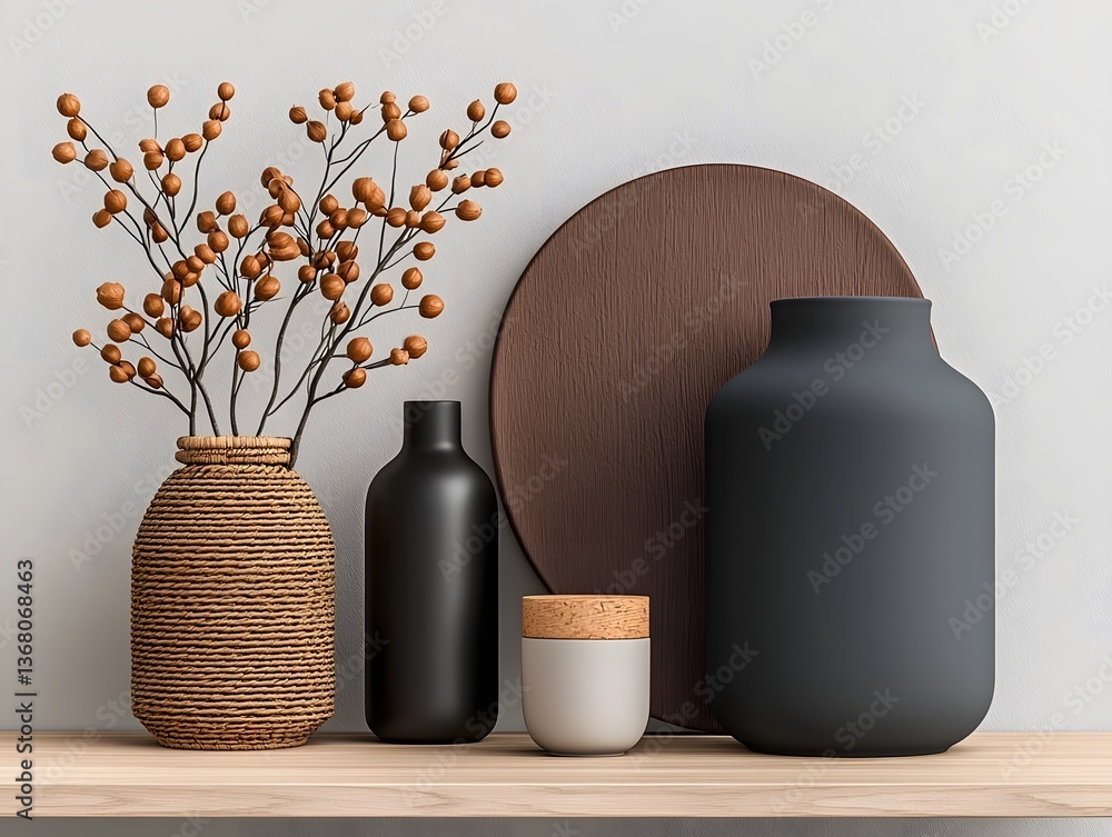 Poster stylish flat lay displaying a variety of storage containers in cardboard wicker and metal with diver