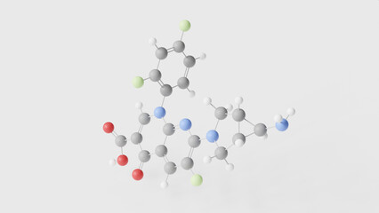 trovafloxacin molecule 3d, molecular structure, ball and stick model, structural chemical formula antibiotic