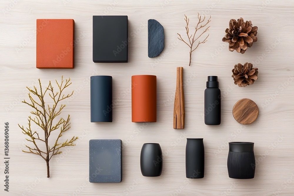 Poster this expertly composed flat lay captures a visually striking arrangement of storage containers in di