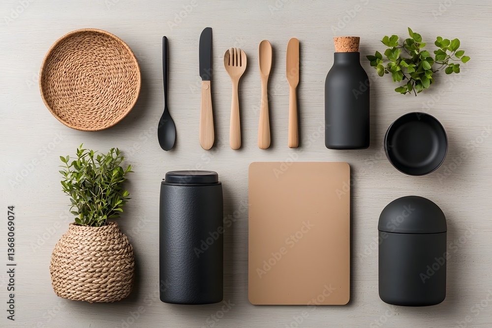 Poster this meticulously curated flat lay showcases a selection of chic storage solutions in a variety of m