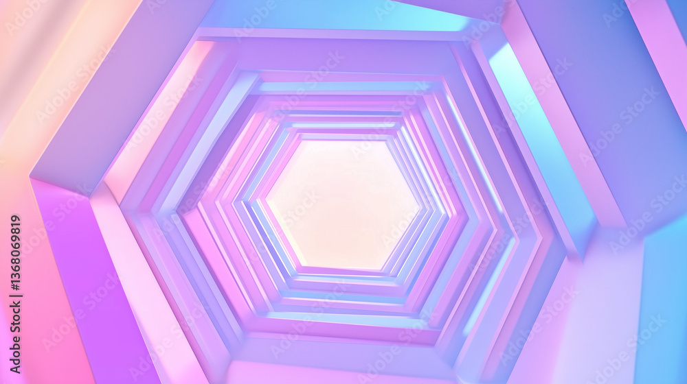 Poster geometric hexagonal tunnel with gradient lighting on a modern background