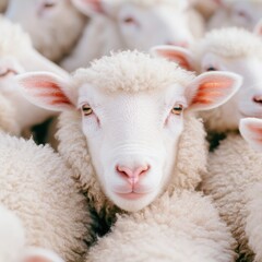 Fototapeta premium Regenerative Agriculture Insights Textural Merino Sheep Herd Showcasing Sustainable Wool Production and Circular Farming Innovation for Modern Ecological Enterprises