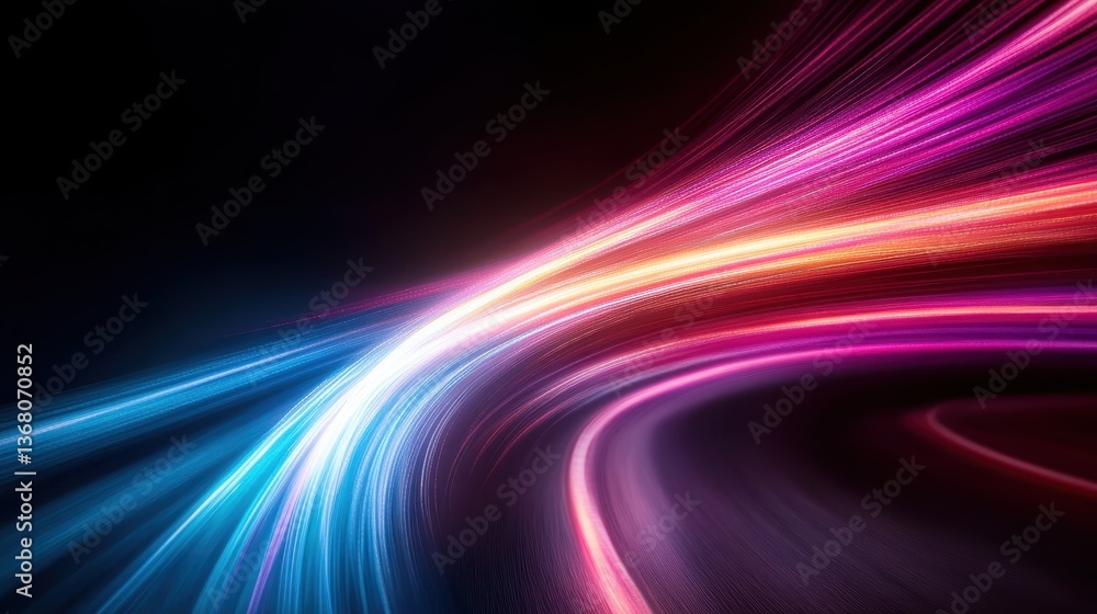 Poster this image depicts vibrant light trails in dynamic colors against a dark backdrop, conveying a sense