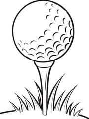 Golf ball with some grass and Sports equipment silhouette on a white background