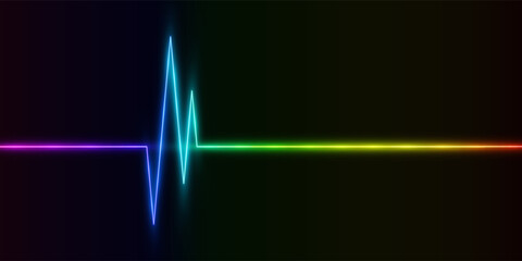 Colorful glowing neon heartbeat line. Medical background. Electrocardiogram sign. Abstract cardiogram. Heart rate graphics. Vector illustration