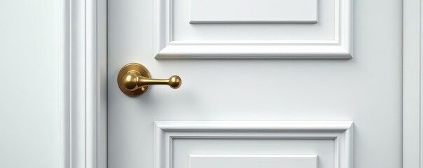 - Close-up of white wooden door with brass handle, isolated, interior, architecture