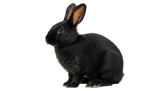 Isolated Black Rabbit Close-Up