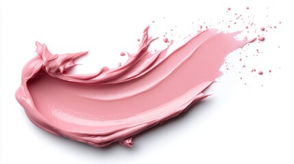 This image features a smooth, flowing stroke of soft pink paint, creating an artistic representation that emphasizes elegance, beauty, and creativity against a white backdrop.