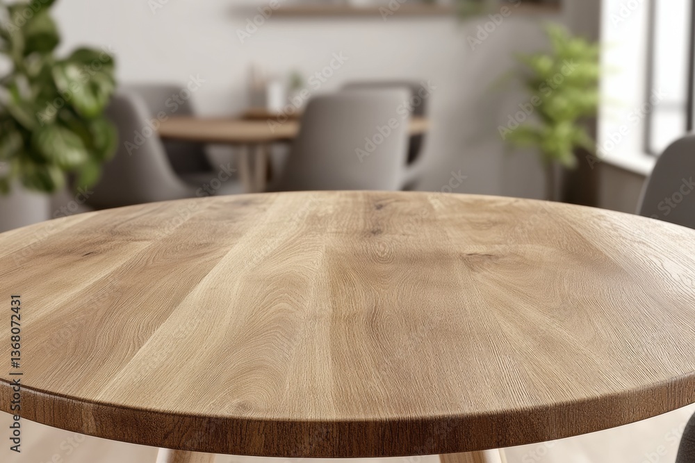 Aufkleber minimalist remote work sanctuary ergonomic oak round table with flexible seating - modern hybrid wor