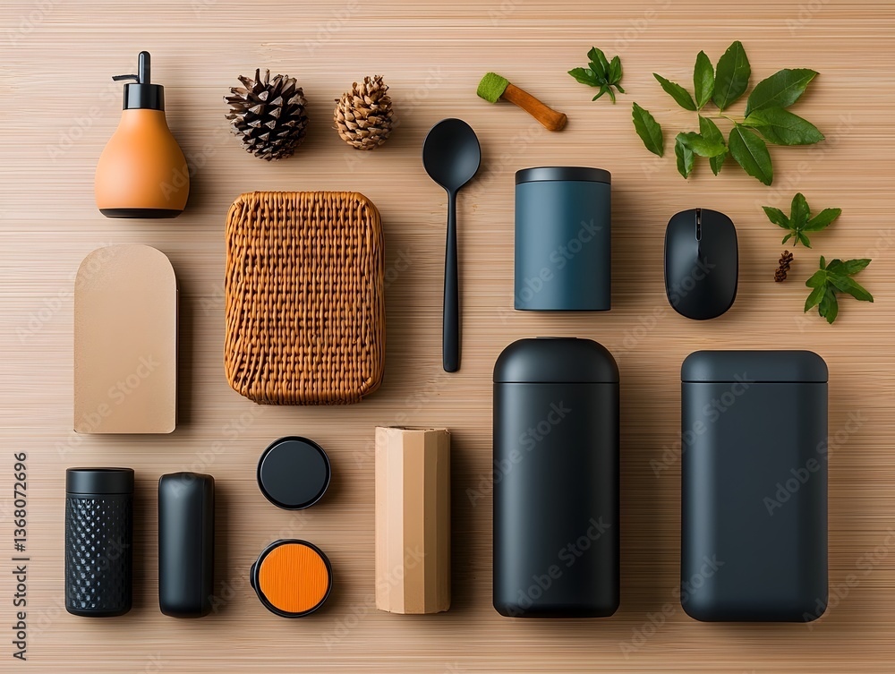 Poster visually appealing flat lay composition showcasing an assortment of storage containers including car