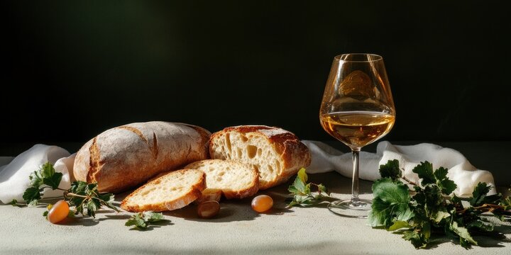 Sacred Reflections Artisan Bread and Vintage Wine - Maundy Thursday Minimalist Ritual Styling for Spiritual Wellness Branding