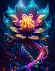 Obraz premium Glowing fantasy flower blooming in magical garden at night
