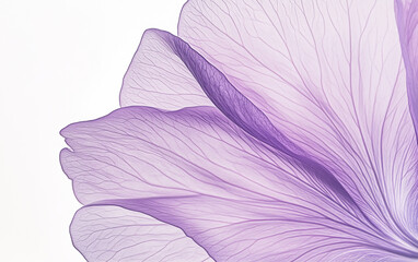 Abstract Purple Flower Petals on White Background, Delicate Veins and Translucent Texture
