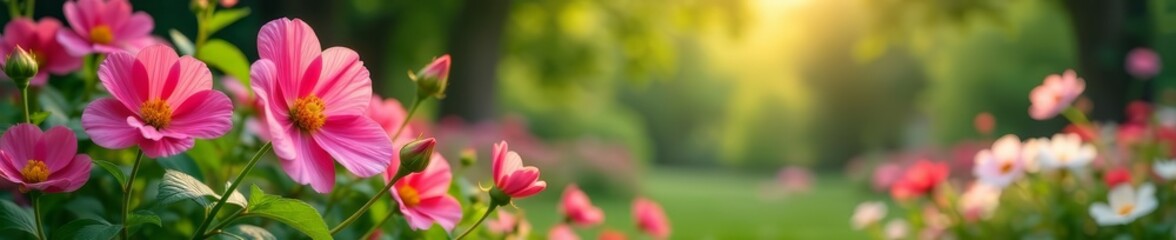 Obraz premium - Elegant banner of garden flowers in full bloom, tulips, beautiful