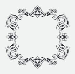 Hand drawn luxury black and white frame sketch with ornament engraving design