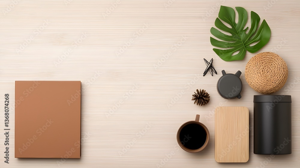 Poster visually striking flat lay arrangement highlighting a variety of storage containers in contrasting m