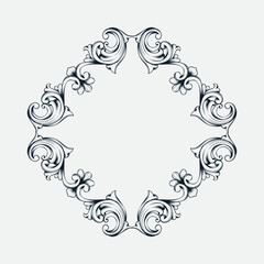 Baroque ornament sketch for frame design  pattern. Vintage hand drawn Victorian or damask floral elements.