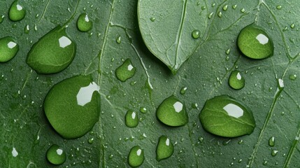 The image captures vibrant green leaves adorned with glistening water droplets, highlighting the beauty and freshness of nature after a recent rainfall or morning dew.