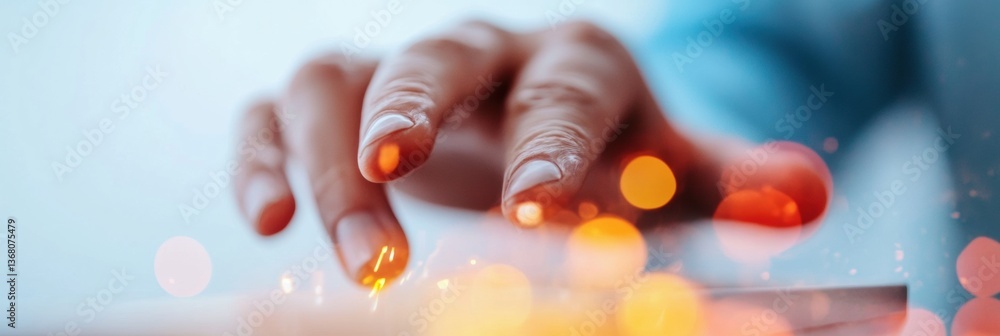 Poster Futuristic Digital Interaction Minimalist Hand Touching Luminescent Holographic Interfaces - Next-Gen Tech Experience Visualizing Immersive Connectivity and Intuitive User Engagement