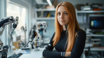 Fototapeta premium a next-generation prosthetic limb with smart sensors and AI-assisted movement, blending seamlessly with the human body. 