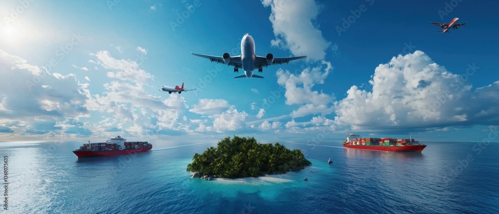Poster powerful commercial visual showcasing three key geometric elements in a captivating digital renderin
