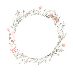 Wildflowers, Hand drawn, Floral frame with transparent background, greeting card with flowers, can be used as invitation card for wedding, birthday and other holiday