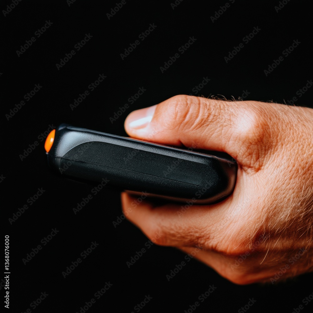 Aufkleber Minimalist Tech Ergonomics Sleek Black Mobile Device in Human Grip - Cutting-Edge Digital Interface Design Showcasing Modern Consumer Electronics Innovation