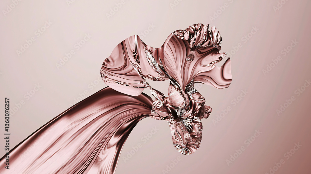 Poster a delicate pink flower set against a soft pink background in a fragmented distorted shape with swirl