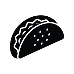 Black and White Taco Icon - Silhouette Mexican Food Vector