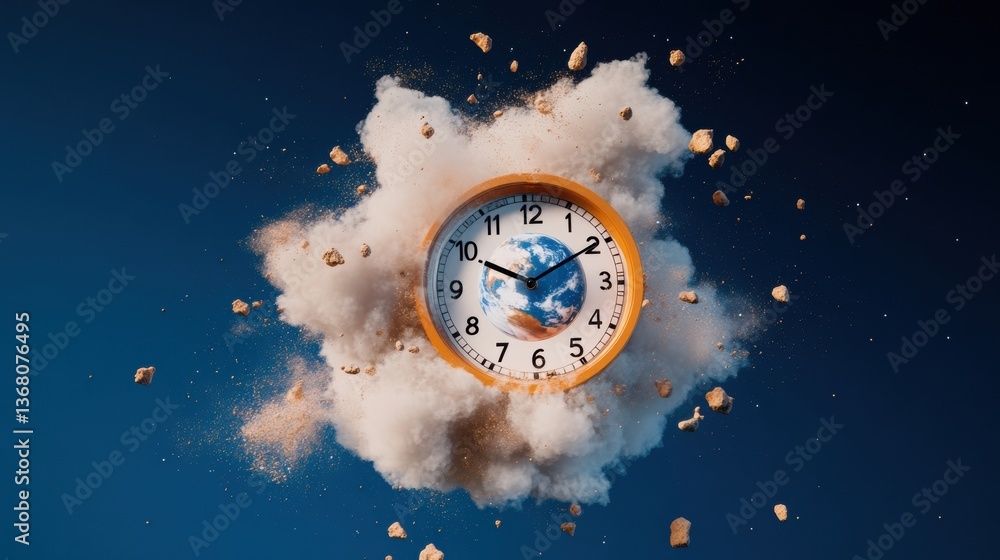 Leinwandbilder Temporal Horizons Surreal Earth Clock Visualizing Global Time Dynamics - Innovative Climate Change Visualization for Future-Forward Marketing and Digital Storytelling