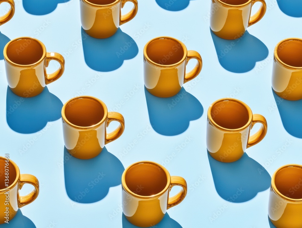 Poster minimalist cafe aesthetic symmetrical ceramic mug pattern for modern workspace branding, digital con