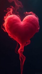 - Intertwined red smoke hearts on dark background, romance, creative