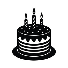 Happy birthday vector illustration of a sweet chocolate cake with cream, candles, and flame for a party celebration