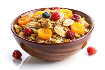 Healthy muesli bowl with fresh berries and fruits for breakfast