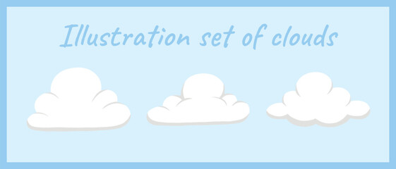 A playful flat-style vector image featuring a trio of unique cartoon clouds, perfect for digital design, weather icons, or kids' media